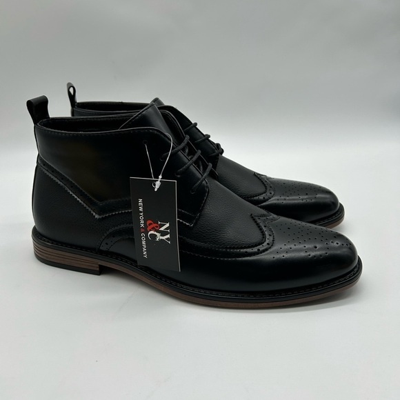 Men’s Black Dress Boots Wingtip Oxford Ankle Boots, Classic Lace-Up, Size 8 NWT